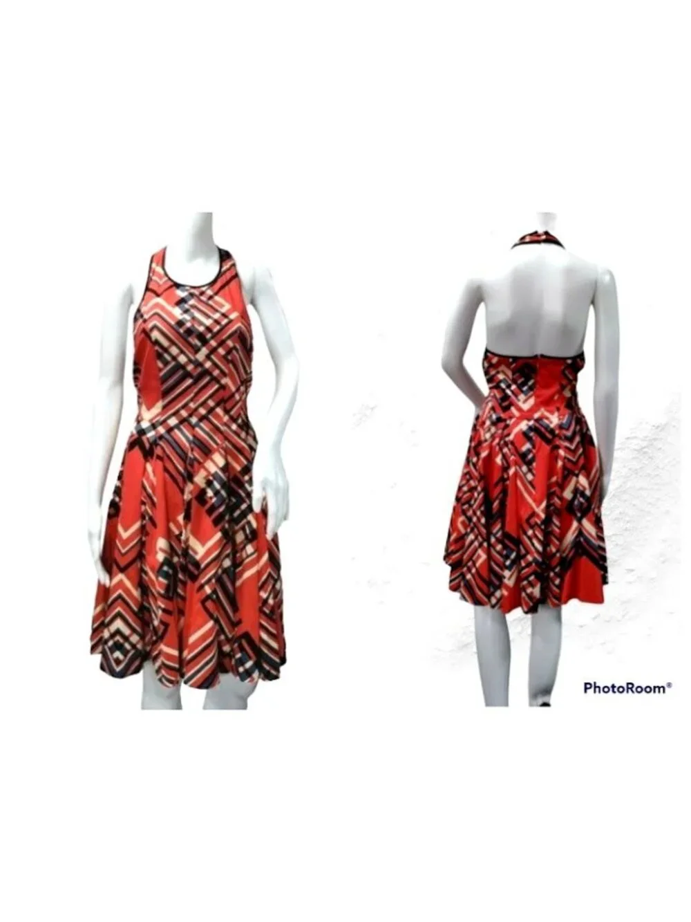 Calvin Klein Womens Fit & Flare with Pockets 8 Red Multi-Color Size M Geometric - Picture 4 of 11